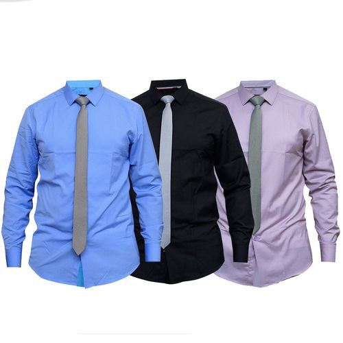 A Pack Of 3 Long Sleeved Mens Shirts(Ties Exclusive) - Black,Skyblue,Purple